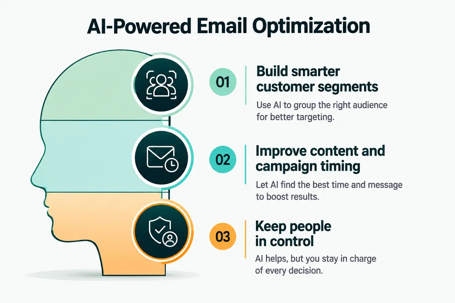 AI powered email optimization covering segments, timing and human control
