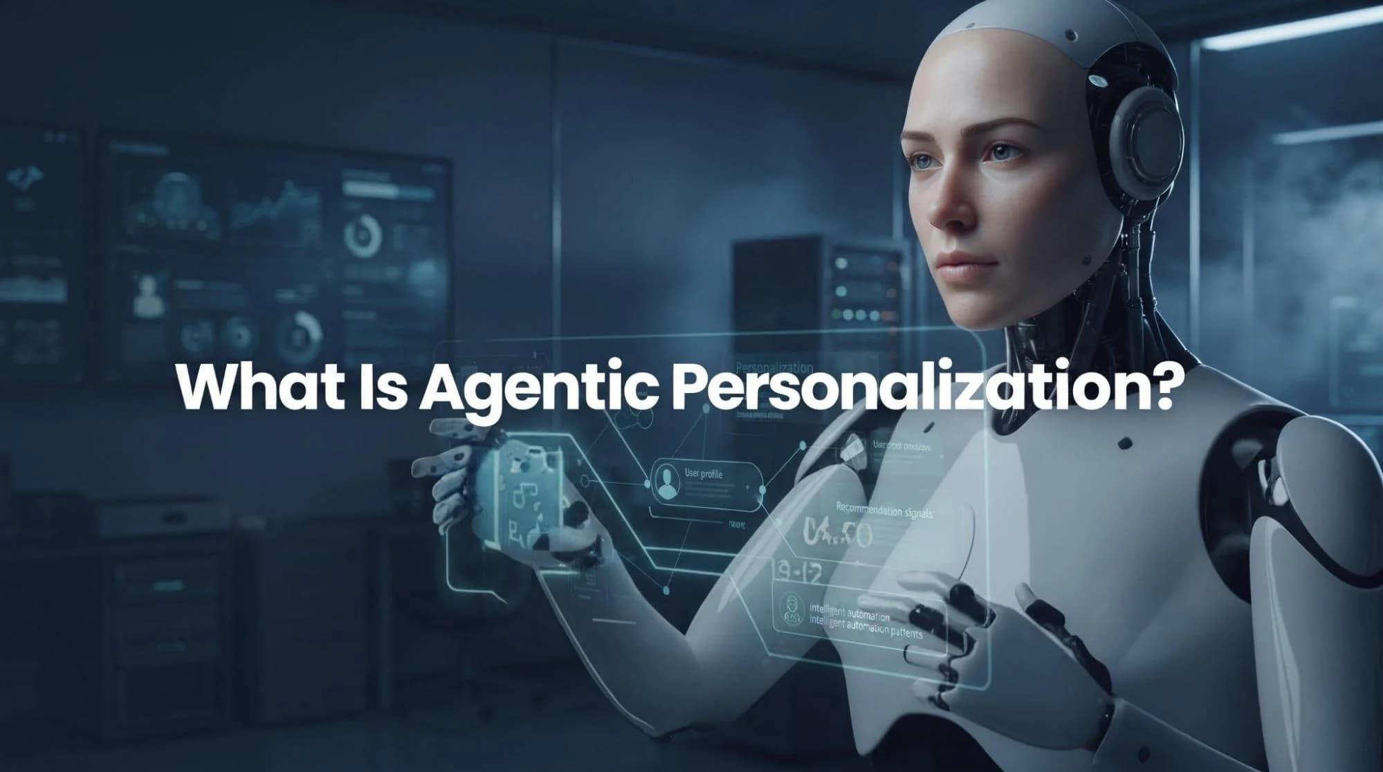 Humanoid AI agent interacting with user profile and recommendation signals for agentic personalization